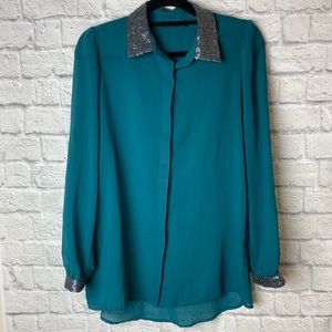 Button-up Blouse w/sequin